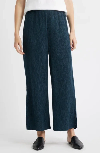 Eileen Fisher Slit Hem Plissé Ankle Pants In Blue