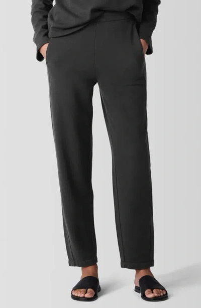 Eileen Fisher Slouch Organic Cotton Ankle Pants In Washed Black