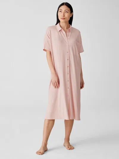 Eileen Fisher Slubby Organic Cotton Classic Collar Sleep Dress In Pink