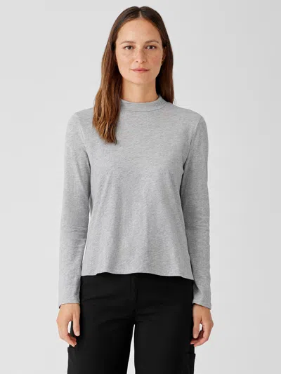 Eileen Fisher Slubby Organic Cotton Jersey Melange Top In Gray