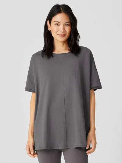Eileen Fisher Slubby Organic Cotton Jewel Neck Sleep Tee In Gray