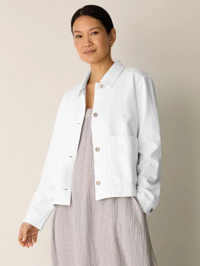 Eileen Fisher Slubby Organic Cotton Linen Classic Collar Jacket In Black