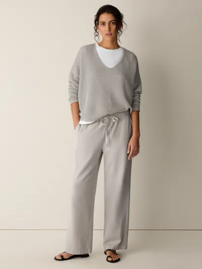 Eileen Fisher Slubby Organic Cotton Linen Full-length Straight Pant In Chalk