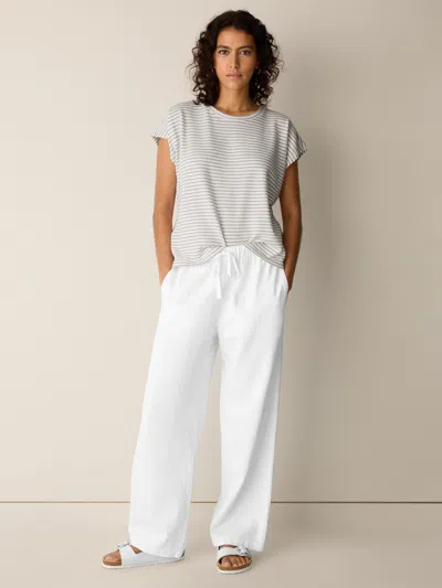 Eileen Fisher Slubby Organic Cotton Linen Full-length Straight Pant In White