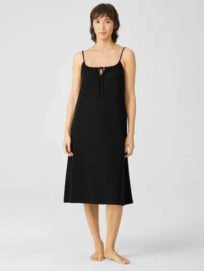 Eileen Fisher Slubby Organic Cotton Strappy Sleep Dress In Black