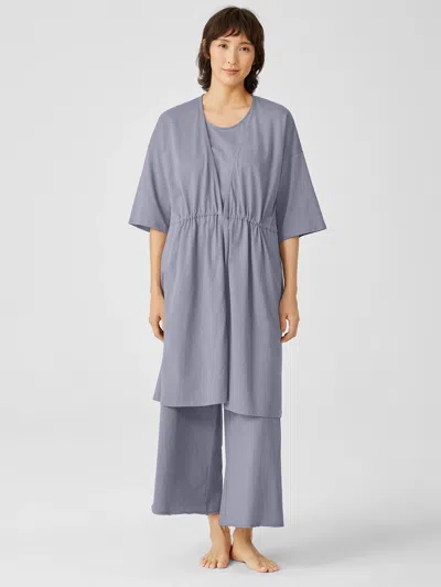Eileen Fisher Slubby Organic Cotton V-neck Sleep Robe In Blue