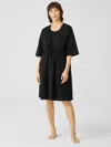 Eileen Fisher Slubby Organic Cotton V-neck Sleep Robe In Black