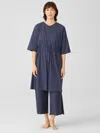 Eileen Fisher Slubby Organic Cotton V-neck Sleep Robe In Blue
