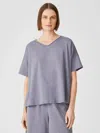 Eileen Fisher Slubby Organic Cotton V-neck Sleep Tee In Blue