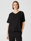 Eileen Fisher Slubby Organic Cotton V-neck Sleep Tee In Black