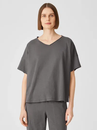 Eileen Fisher Slubby Organic Cotton V-neck Sleep Tee In Gray