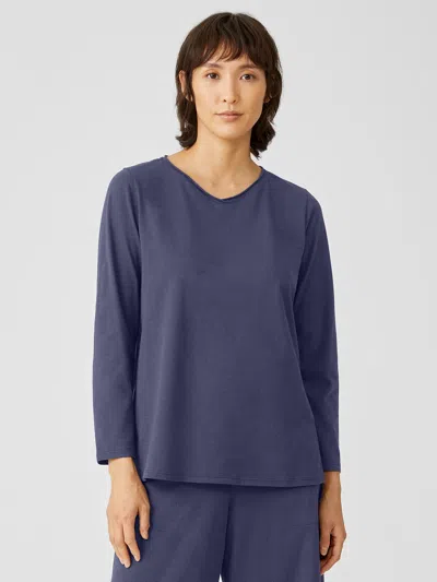 Eileen Fisher Slubby Organic Cotton V-neck Sleep Top In Purple