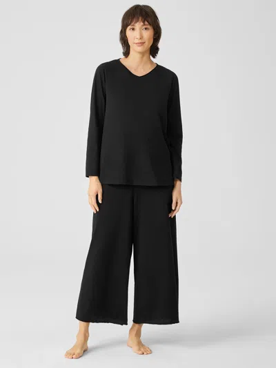 Eileen Fisher Slubby Organic Cotton Wide-leg Sleep Pant In Black