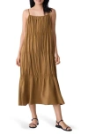 Eileen Fisher Washed Silk Smocked Cami Dress In Brown