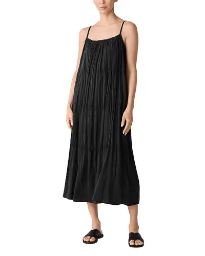Eileen Fisher Smocked Silk Cami Dress In Black