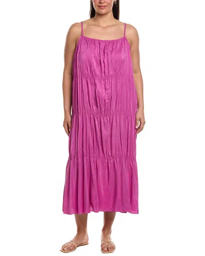 Eileen Fisher Smocked Silk Dress In Multi