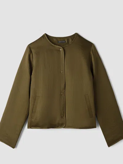 Eileen Fisher Smooth Satin Shimmer Padded Round Neck Jacket In Neutral