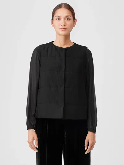 Eileen Fisher Smooth Silk Round Neck Vest In Black