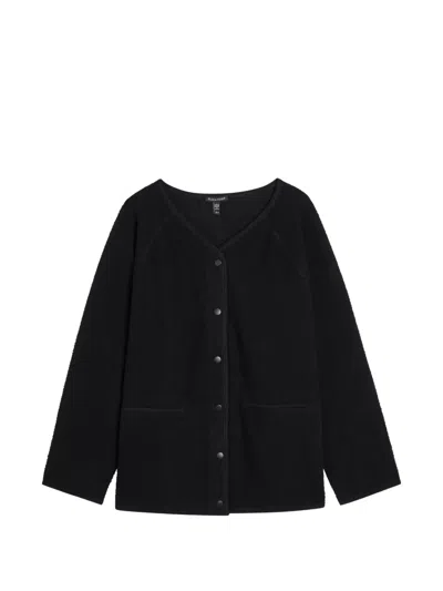 Eileen Fisher Organic Cotton Stretch Boucle V-neck Jacket In Black