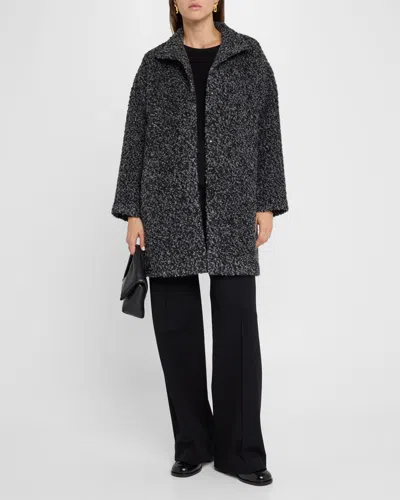 Eileen Fisher High Collar Coat In Blackash