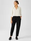 Eileen Fisher Soft Twill Pleated Tapered Pant In Black