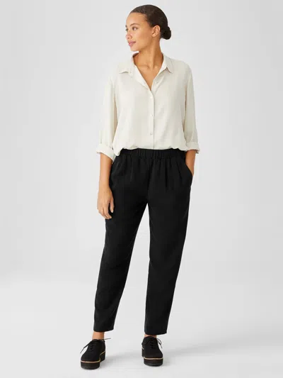 Eileen Fisher Soft Twill Pleated Tapered Pant In Black