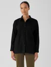 Eileen Fisher Soft Wool Flannel Classic Collar Shirt In Black