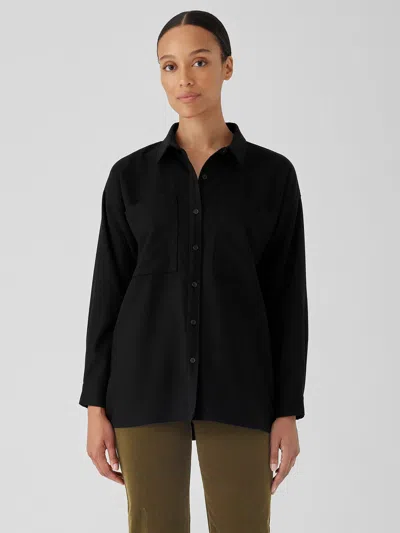 Eileen Fisher Soft Wool Flannel Classic Collar Shirt In Black