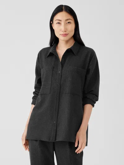 Eileen Fisher Soft Wool Flannel Classic Collar Shirt In Gray