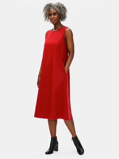 Eileen Fisher Soft Wool Flannel Crew Neck Dress In Red