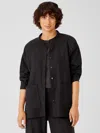 Eileen Fisher Soft Wool Flannel Mandarin Collar Shirt In Black