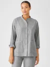 Eileen Fisher Soft Wool Flannel Mandarin Collar Shirt In Gray