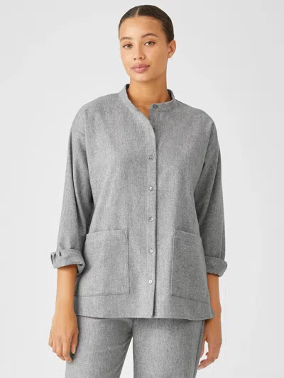 Eileen Fisher Soft Wool Flannel Mandarin Collar Shirt In Gray