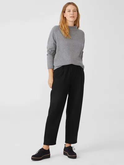 Eileen Fisher Soft Wool Flannel Pleated Tapered Pant In Black