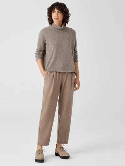 Eileen Fisher Soft Wool Flannel Pleated Tapered Pant In Brown