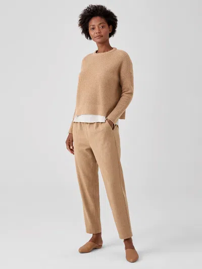 Eileen Fisher Soft Wool Flannel Tapered Ankle Pant In Brown