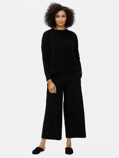 Eileen Fisher Soft Wool Flannel Wide-leg Ankle Pant In Black