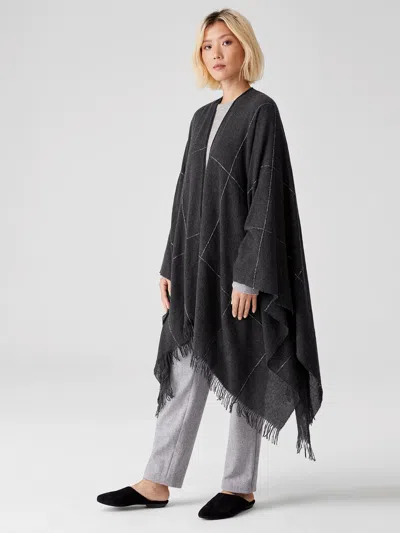 Eileen Fisher Soft Wool Grid Serape In Black