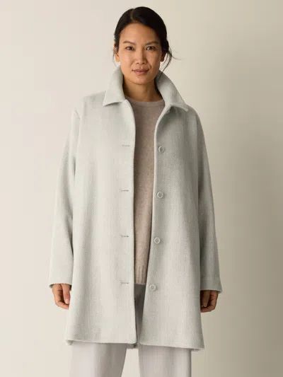 Eileen Fisher Soft Wool Herringbone Classic Collar Coat In Sea Salt