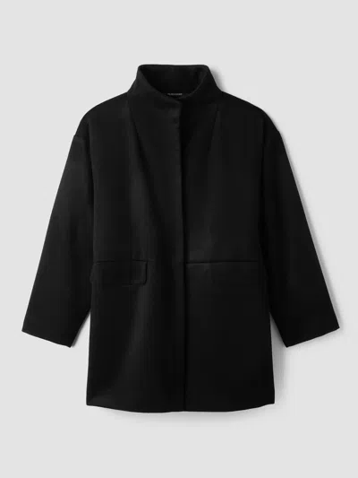 Eileen Fisher Soft Wool Melton High Collar Coat In Black