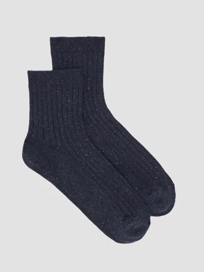 Eileen Fisher Speckle Rib Quarter Crew Sock In Blue