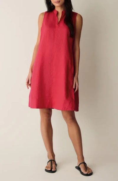Eileen Fisher Split Collar Organic Linen A-line Dress In Red