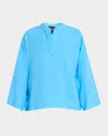 Eileen Fisher Split-neck Organic Linen Shirt In Azure