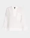 Eileen Fisher Split-neck Organic Linen Shirt In White