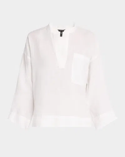 Eileen Fisher Split-neck Organic Linen Shirt In White