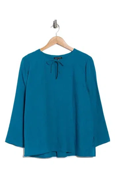 Eileen Fisher Split Neck Organic Linen Top In Blue