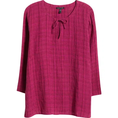 Eileen Fisher Split Neck Organic Linen Top In Sangria