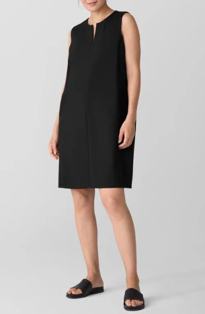 Eileen Fisher Split Neck Shift Dress In Black