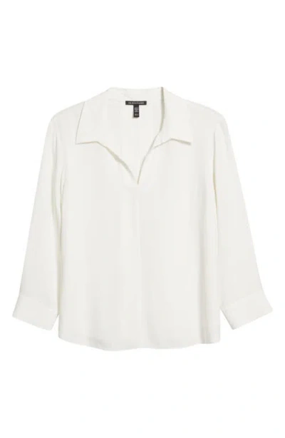Eileen Fisher Silk Georgette Crepe Classic Collar Top In White