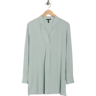 Eileen Fisher Split Stand Collar Silk Tunic In Gray
